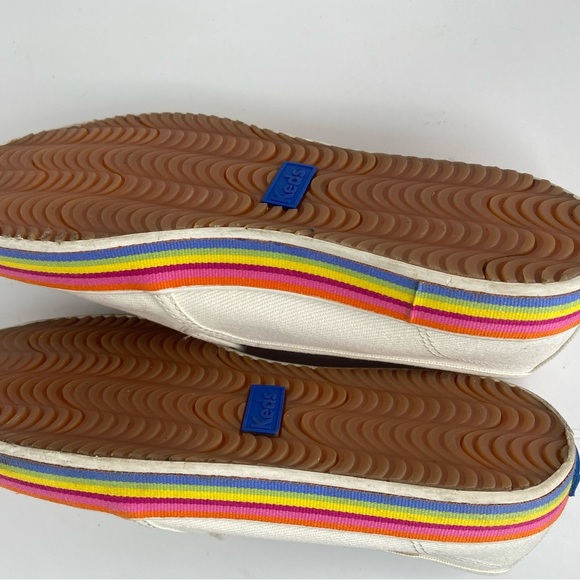 KATE Spade X Keds Double Decker Twill White Slip-On Sneakers with Rainbow Trim - Picture 11 of 13